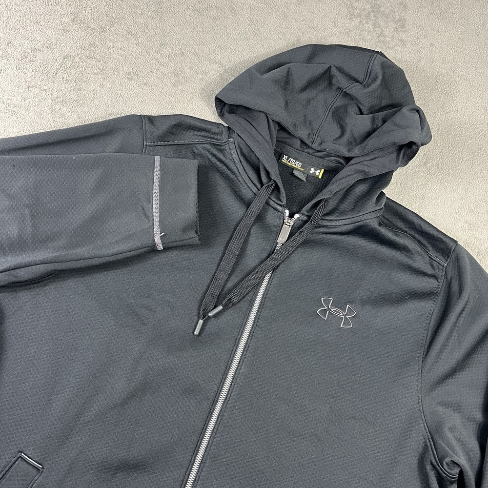 Under Armour Hoodie Mens XL Black Full Zip Sweatshirt Jacket Loose Training